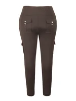 Plus Size Women's Solid Colour Multi Pockets Casual Skinny Trousers For All Season, Everyday, Travelling - Image 6