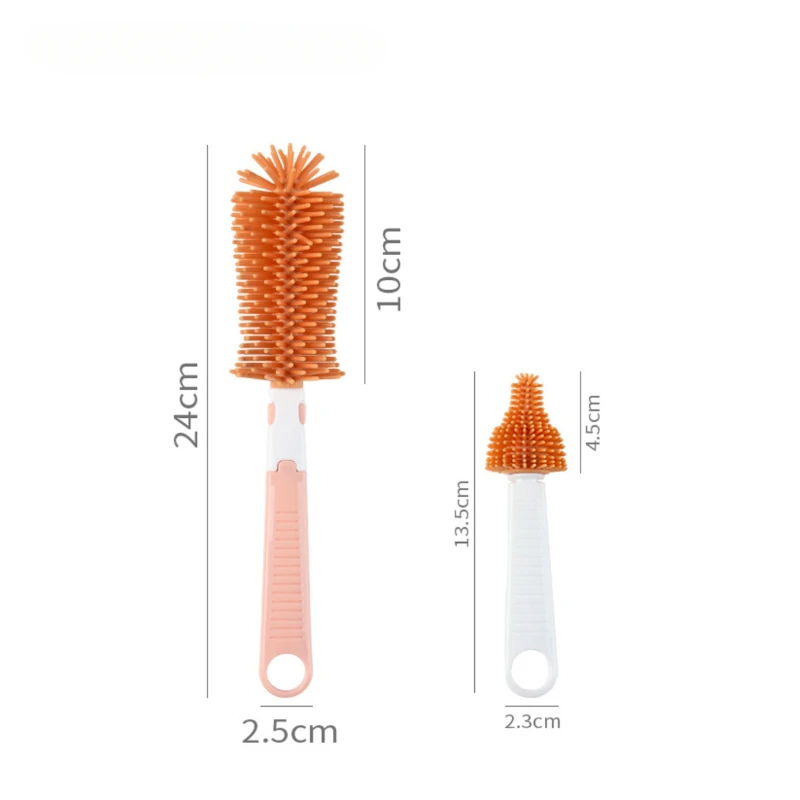 Bottle Brush 2PCS/Set Silicone Baby Bottle Brush Set 360 Degree Rotation Baby Feeding Bottle with Nipple Brush for Bottles Cups Vacuum Flask