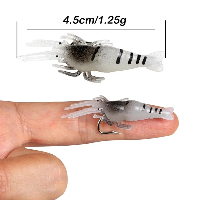 Luminous Shrimp Silicone Artificial Bait 10pcs 4cm Soft Shrimp Lure Worms  With Hooks Carp Wobbler Sea Fishing Tackle Accessories