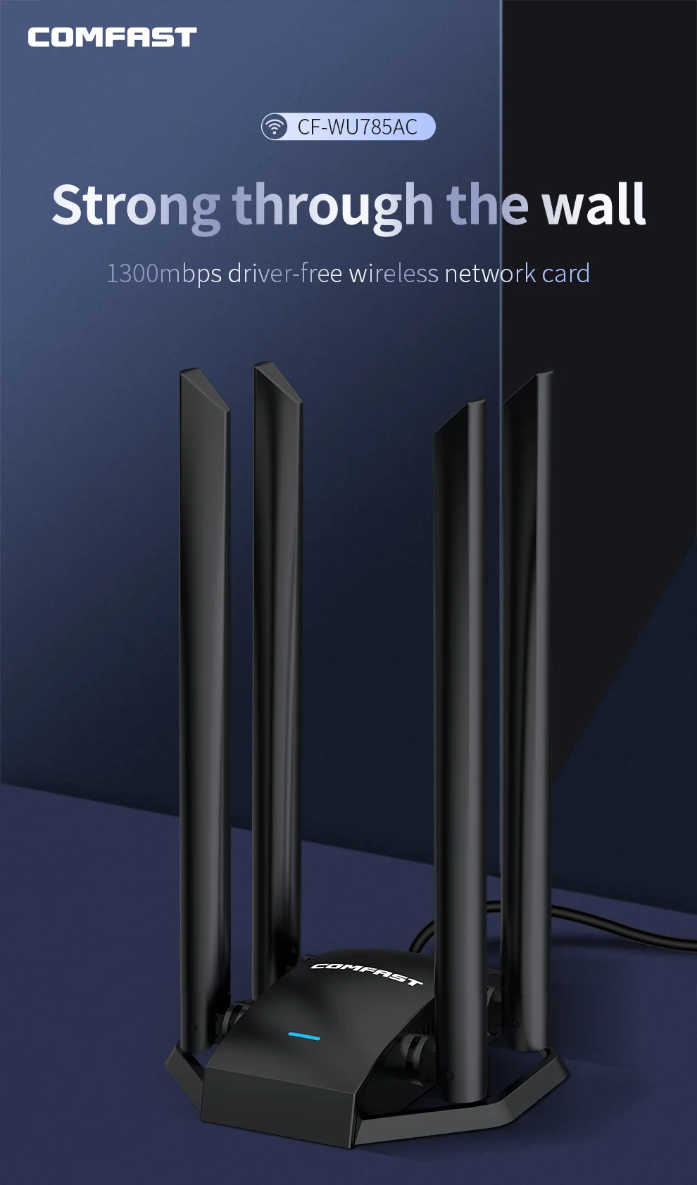 COMFAST 1300Mbps USB3.0 WiFi 어댑터 MT7612U 2.4G&5GHz 네트워크 카드 2*6dBi 안테나 어댑터 WiFi 1.2M 케이블 칼리 리눅스 윈도우