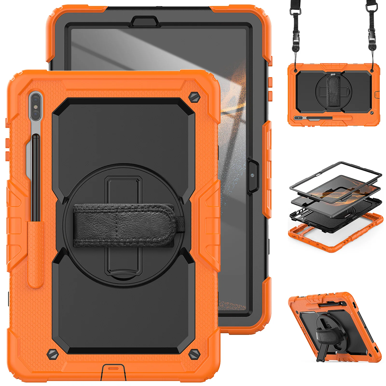 360 Rotation Hand Strap&Kickstand Funda Tablet Samsung Galaxy Tab S6 Lite 10.4 S7 /8 Plus 12.4 S8 Ultra 14.6 Protective Cover