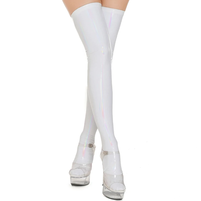 Women Sexy Latex Stockings Lady's Black Pink PVC Pole Dance Leather Erotic Clubwear Length Over Knee High Stockings Costumes