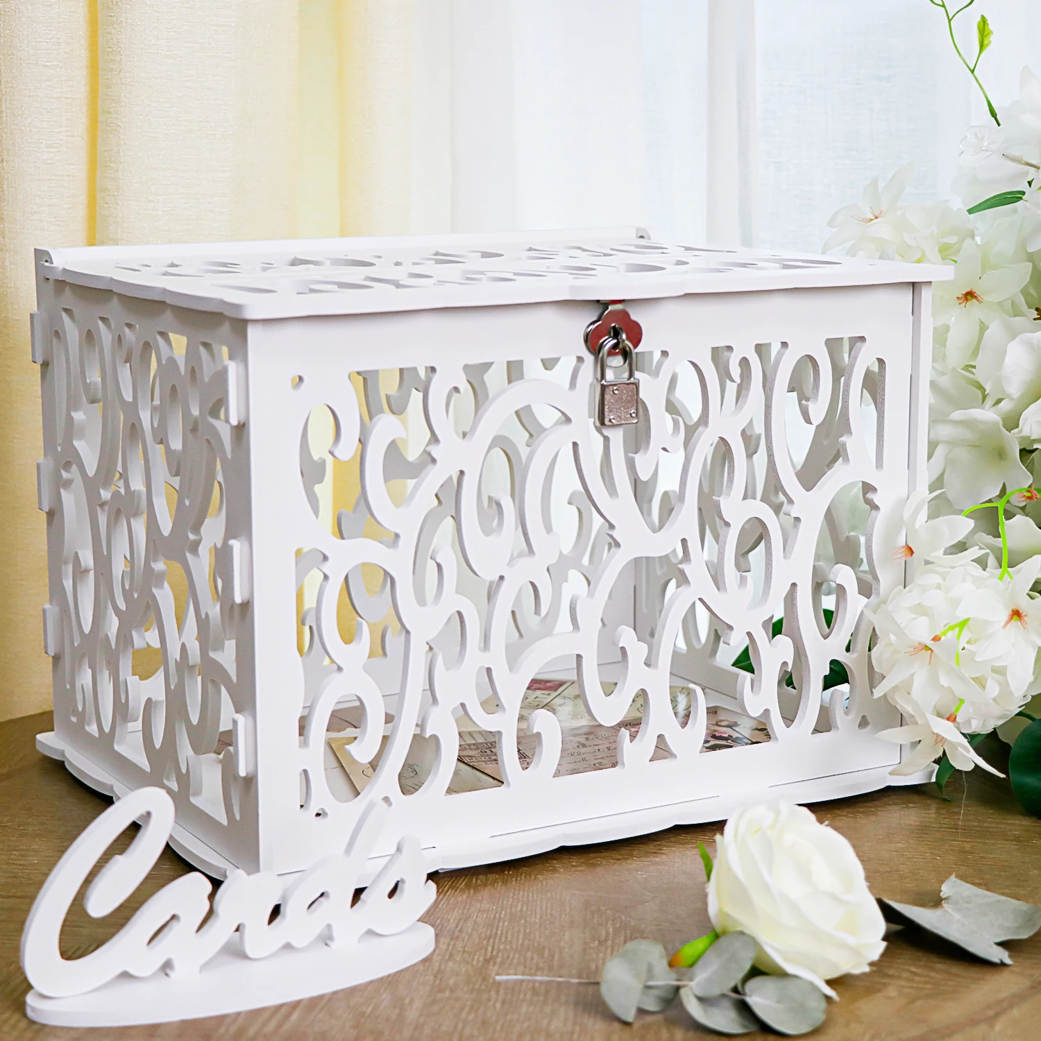 OurWarm White Lockable Wedding Card Box PVC Wedding Card Mailbox for Reception Graduation Baby Shower Decoration