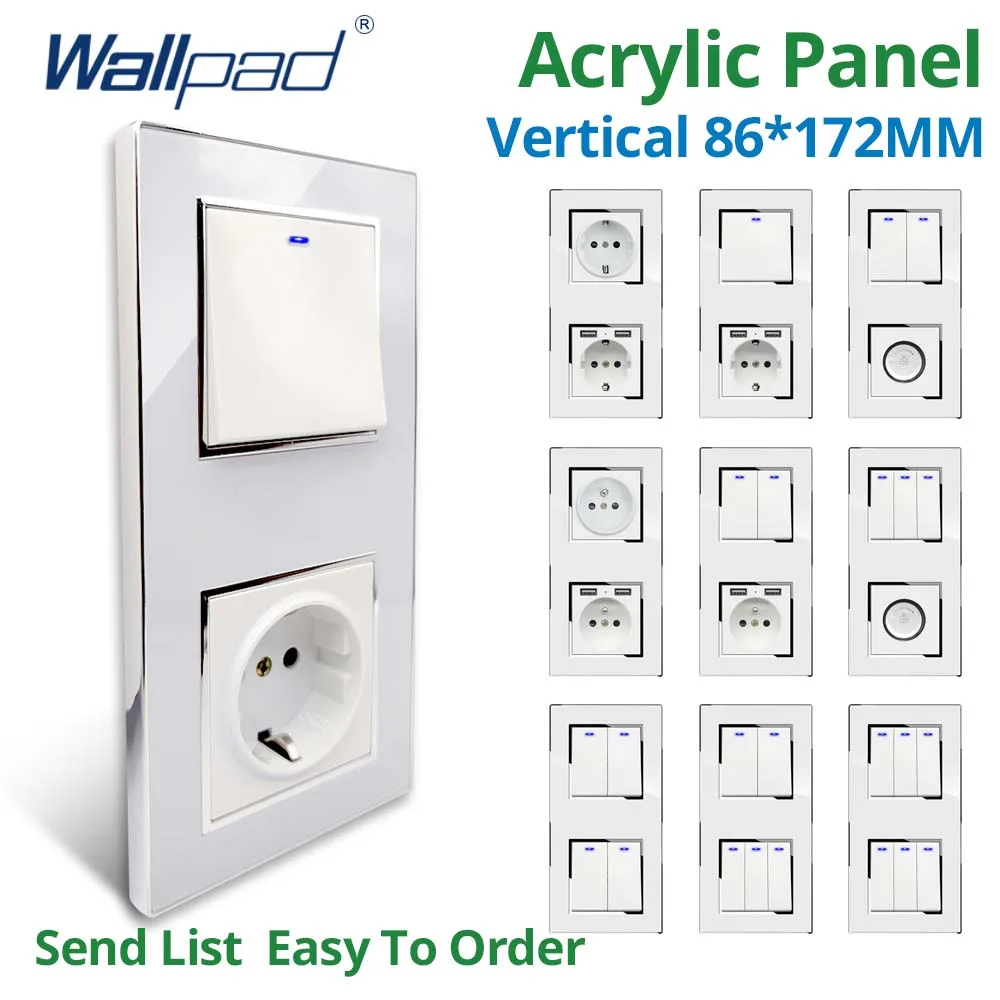 Wallpad-painel Branco Acrílico Interruptor de Luz Parede Carga Usb Tomada ue Way Reconjunto Gang Gang Gang Gang Gang 86*172 Milímetros