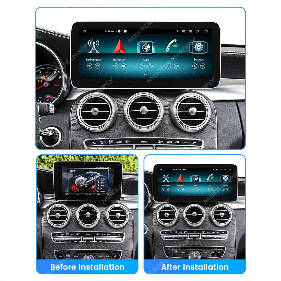 NaviFly MN-X 무선 카플레이 자동차 라디오 멀티미디어, 메르세데스 벤츠 C / GLC / V 클래스 W205 X253, 안드로이드 오토 4G LTE 6G 128G GPS