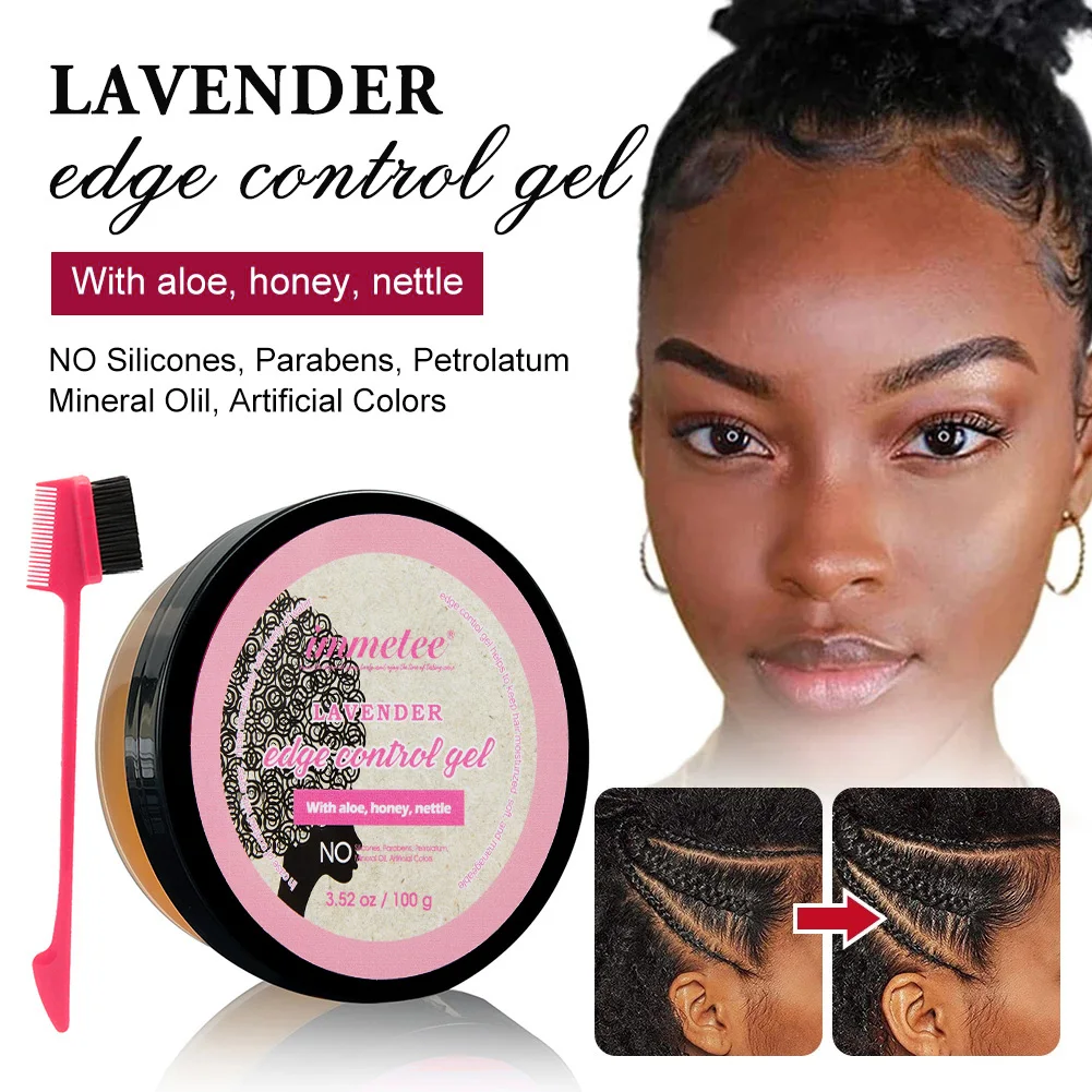 

Lavender Hair Edge Control Gel Strong Hold Hair Oil Wax Cream With Brush Anti-Frizz Broken Hair Styling Cream For Men Women