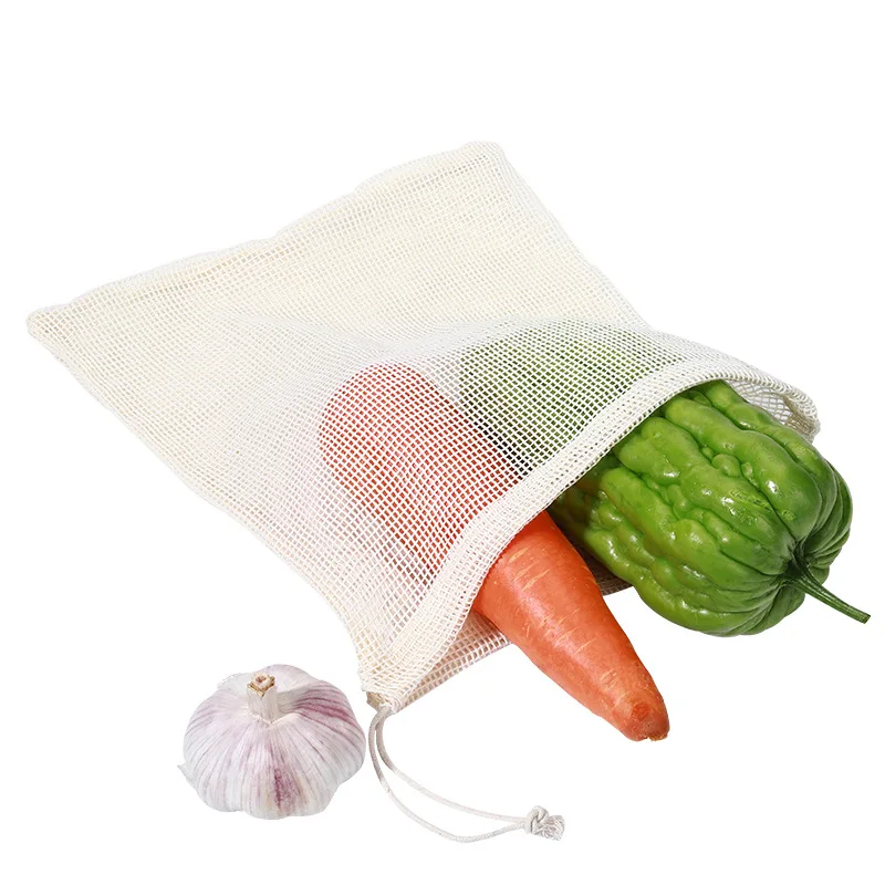 3 Sacchetti A Rete In Cotone Biologico Per Frutta E Verdura - Riutilizzabili E Lavabili, Capacità 9kg - 3