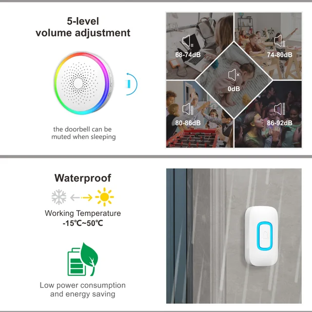 Astox Wireless Doorbell Waterproof Door Chime Kit Welcome Chime Home Door Bell Intelligent 32 Songs Melodies Sound And LED 3