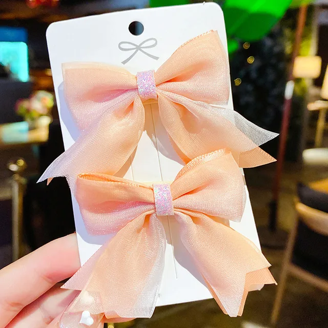 2022 New Bow Headgear Cute Sweet Little Girl Hair Accessories Summer Girls Net Red Clips Baby Hairpins Children Hair Clips Gifts Light pink 02