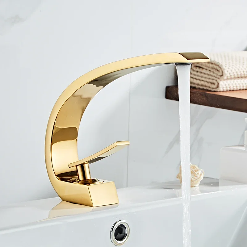 Basin Faucet Modern Bathroom Mixer Tap Rose Gold Wash basin Single Handle Single Hole Hot and Cold Waterfall Fauce