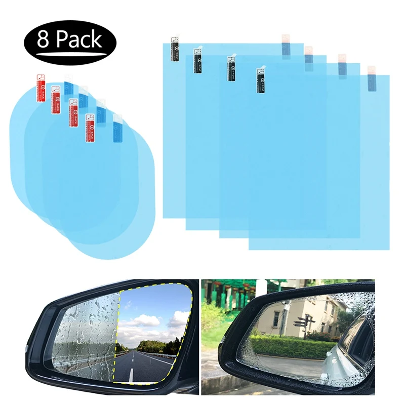 8pcs Car Rear Mirror Protective Film Anti Fog Window Clear Rainproof Rear View Mirror Protective