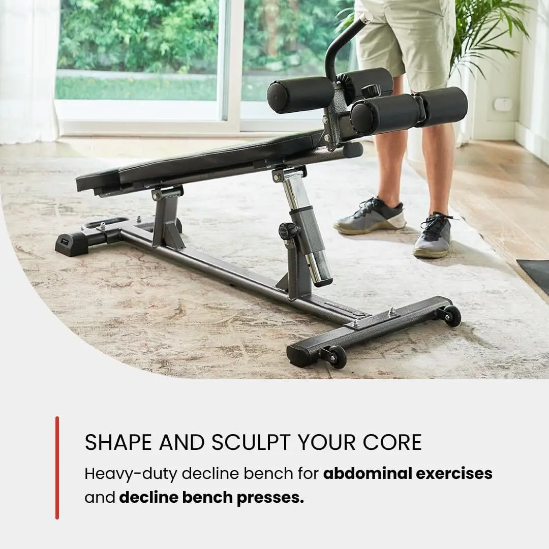 Finer Form Semi-Commercial Sit-Up Bench For Core Workouts and Decline Bench Press. Adjustable Weight with Reverse Crunch