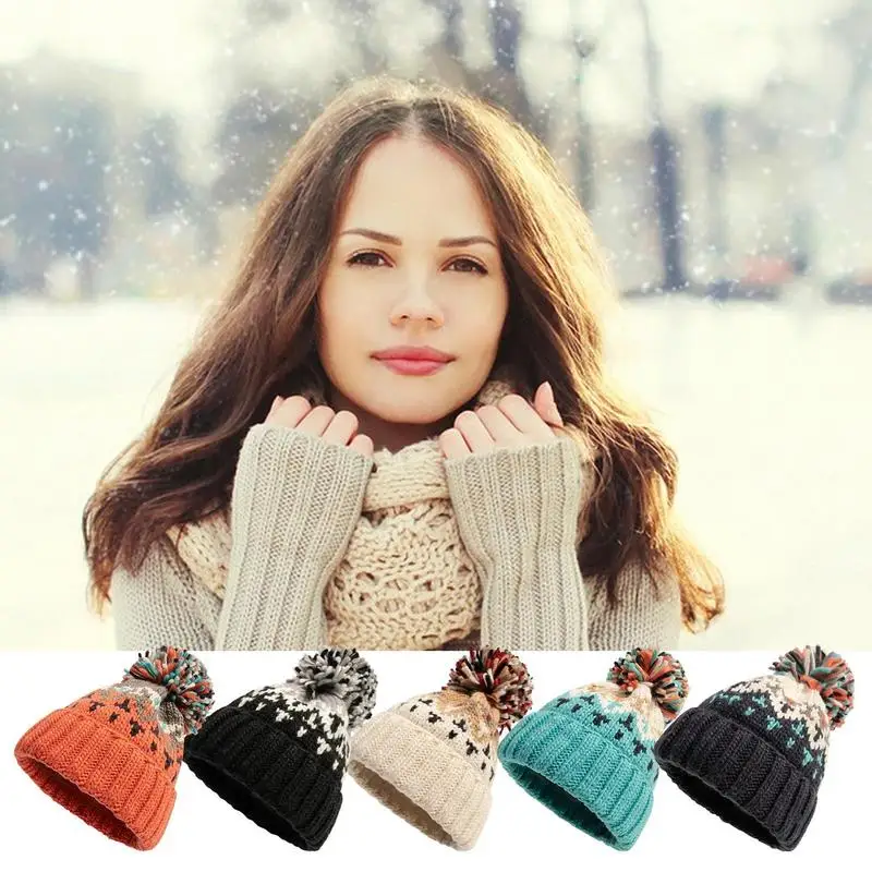 

Knitted Beanie With Pom Winter Pompom Beanie Hat Soft And Warm Snow Hat Pom Pom Hats For Cold Weather And Outdoor Winter Pompom