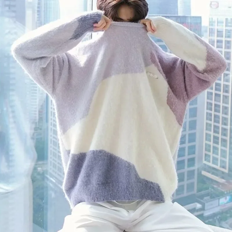 Casual Knitted Top Long Sleeve Hong Kong Style Round Neck Pullover Trendy Fashionable Urban Lightwind Men's Winter Sweater