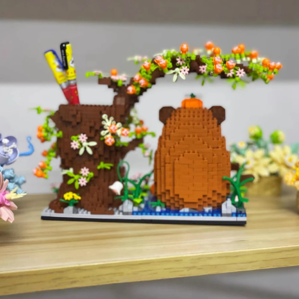1880Pcs Capybara Building Block Pen Holder Multi-Function Desk Organizer for Office Cosmetics Birthday Gift Desktop Decor