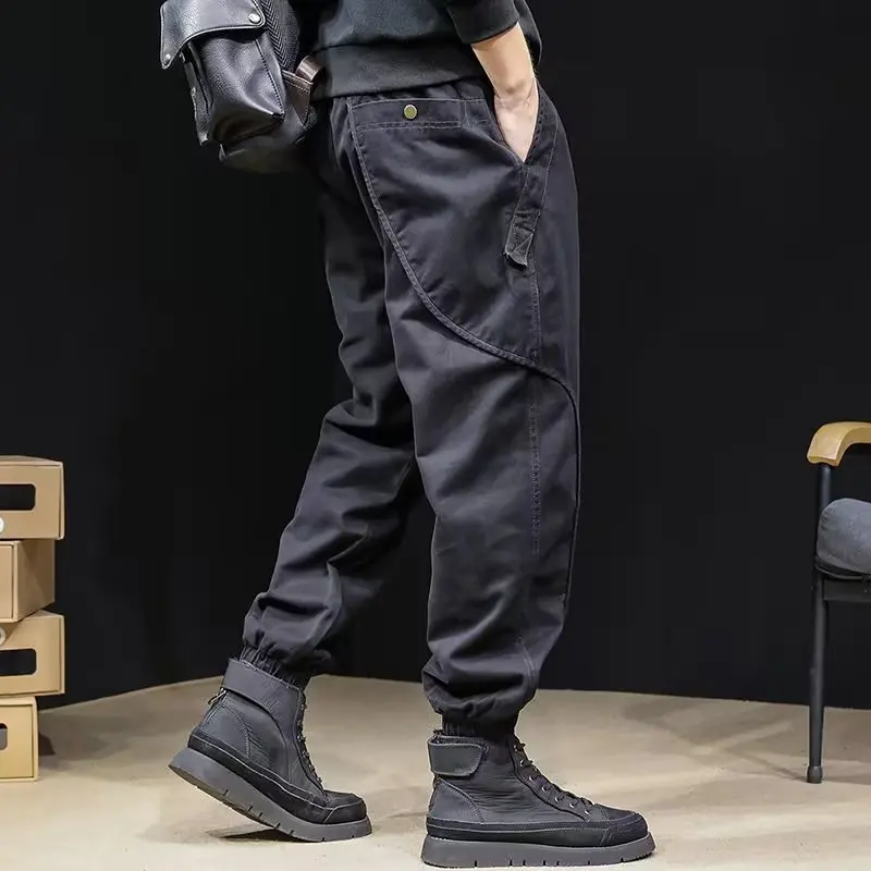 Spring Trend Handsome Men Gothic Clothes Workwear Cowboy Loose Nine Points Bound Feet Harun Korean Solid Color Casual Trousers