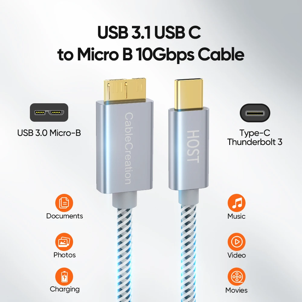 CableCreation  ϵ ̺ ũ ̺, SSD, HDD, PC, ƺ ο, USB C Ÿ 3.1-ũ B ̺, 10Gbps  , 0.3m, 1m