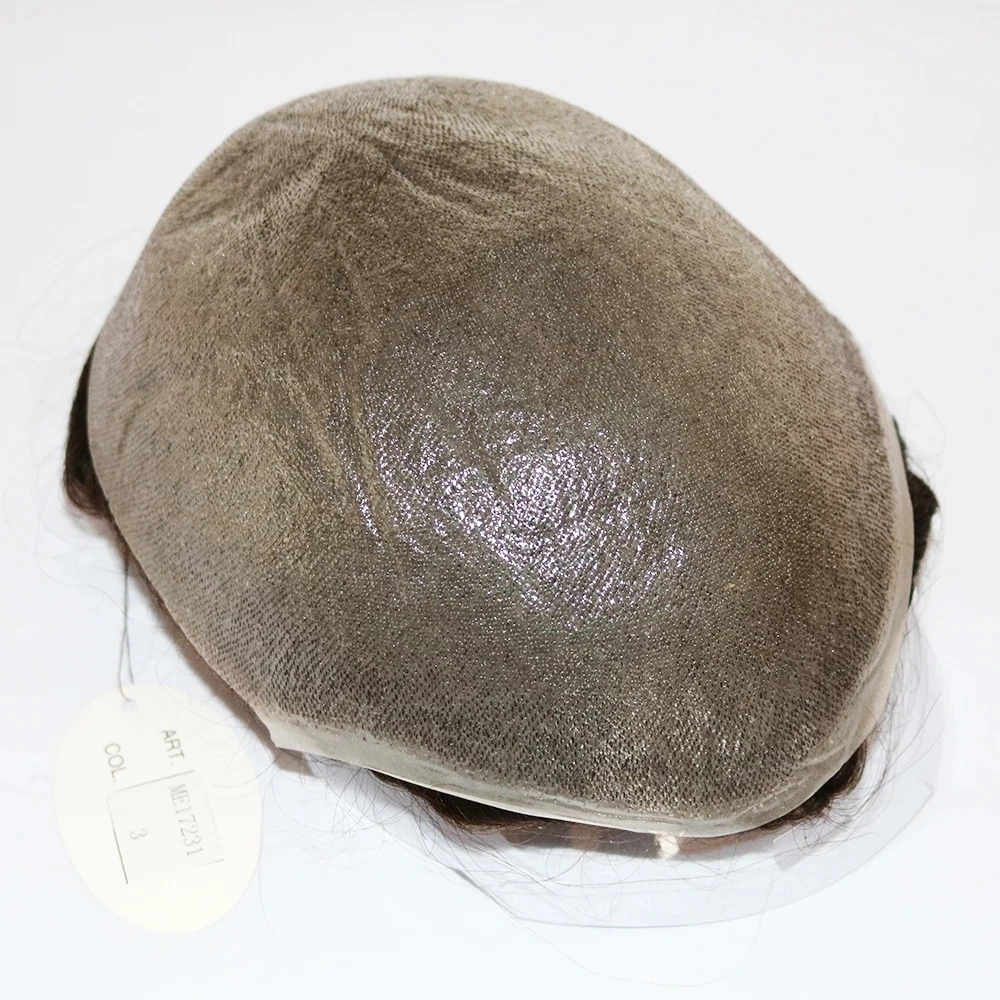 Natural Hairline 0.02mm Ultra Thin Skin Invisible Base Mens Toupee 80% Density Grey Male Human Hair Capillary Prosthesis System human hair toupee
