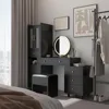 Vanity Desk with Mirror and Lights Makeup Vanity Table Set with Charging Station Black Desk with Storage Cabinet, 4