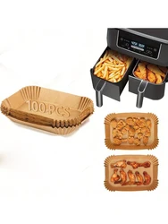 Pack of 10 - 200 Square Air Fryer Disposable Parchment Liners - Oil & Waterproof for Baking, Roasting, and BBQ (Rectangle 100pcs)