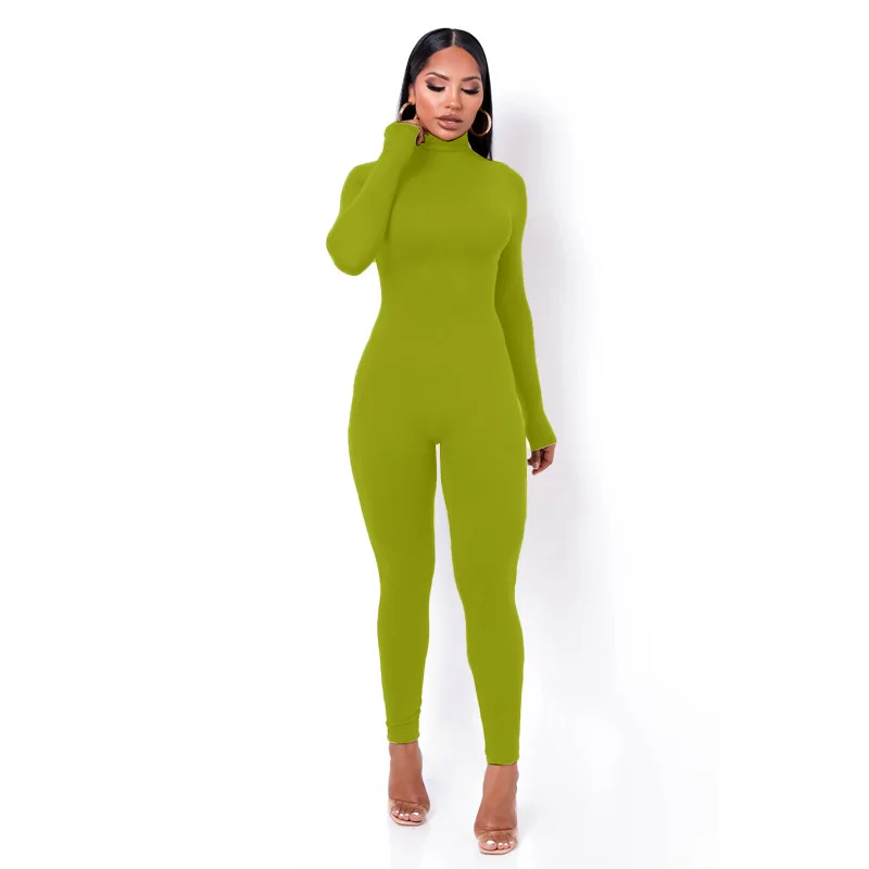 Autumn and Winter Long Sleeved Tight Jumpsuit for Women Sport Solid Color High Collar Slim Fitting Women's Clothing Street Style