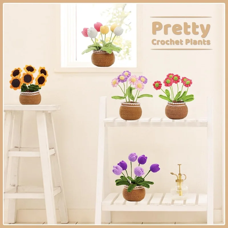 Flower Potted Crochet Knitting Kit for Complete Beginners Starter Step-by-Step Video Tutorials crochet kit