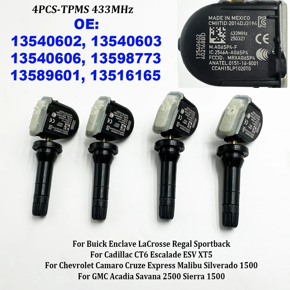 FLORRIWAX TPMS Sensor 433MHz GM Tire Pressure Monitoring Sensors Compatible with Chevrolet Buick Cadillac GMC. OE Replacement # 13598773, 13516165,13545366,13512347,13522629 (4Pcs FLORRIWAX TPMS Sensor 433MHz GM Tire Pressure Monitoring Sensors Compatible with Chevrolet Buick Cadillac GMC. OE Replacement # 13598773, 13516165,13545366,13512347,13522629 (4Pcs