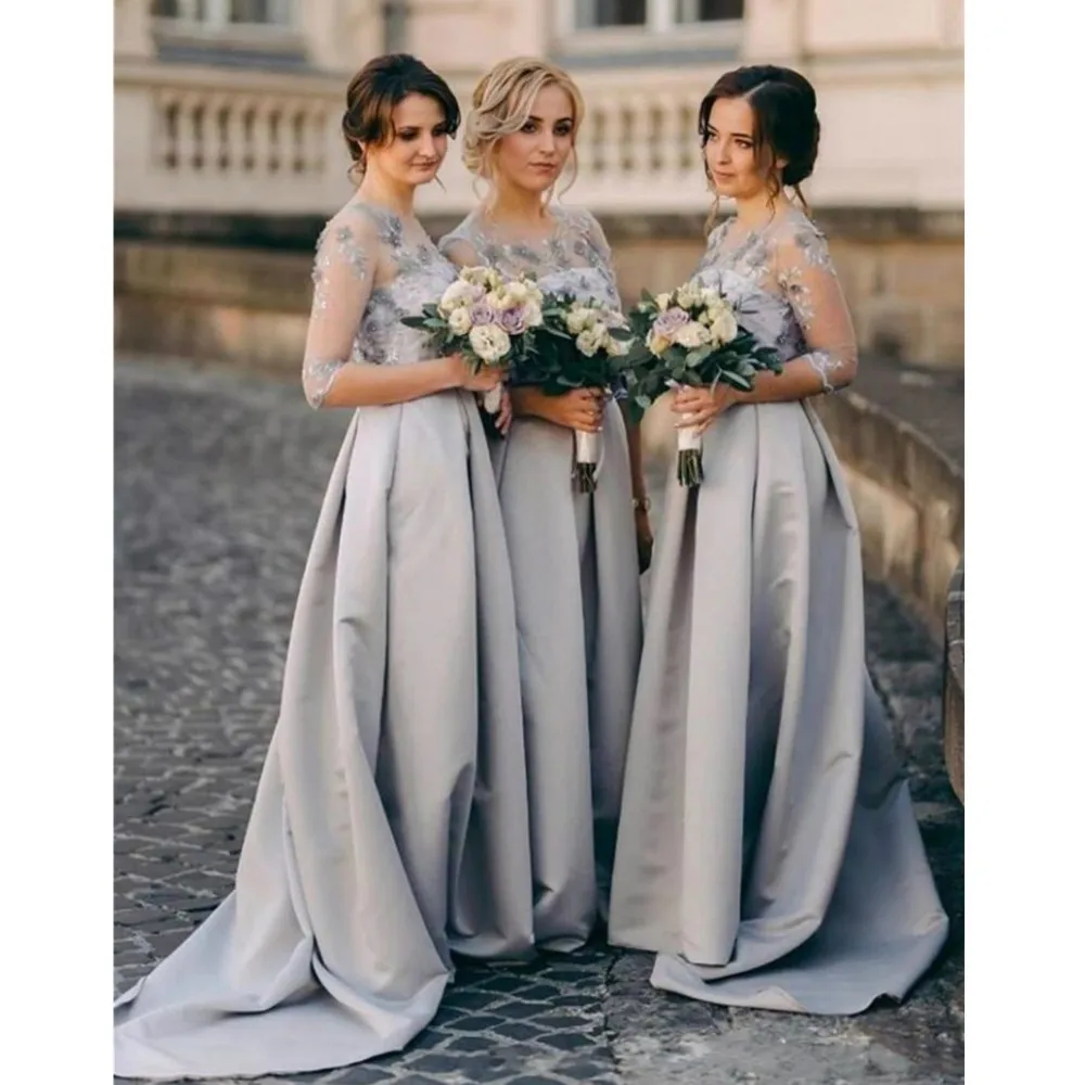 

Silver Scoop A-Line Bridesmaid Dresses Guest Gowns Prom Dress Women Formal Dress Vestido de Novia Custom Made YD