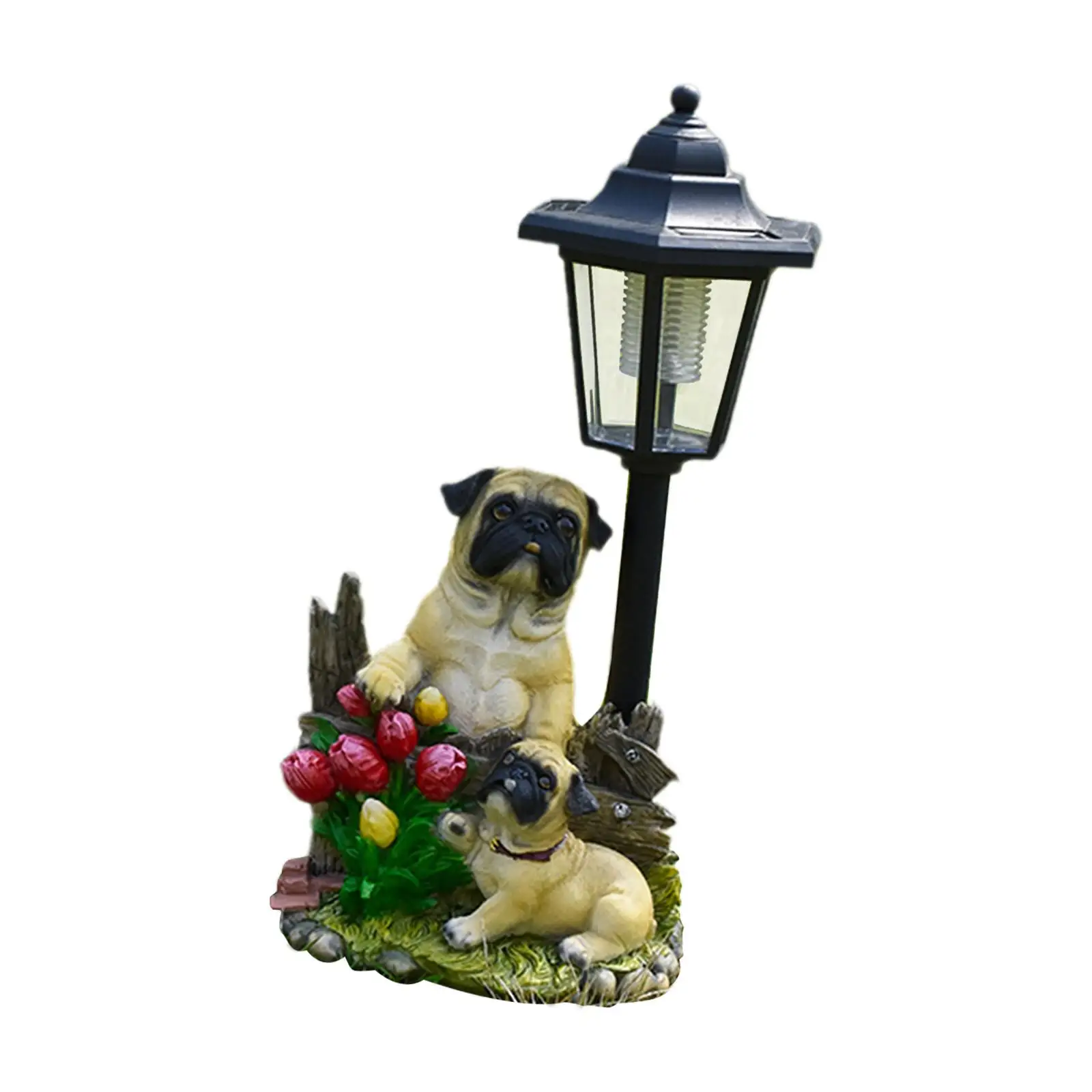 Patio Dog Figurine Solar Powered Light Cute Weather Resistant 15x12.5x34cm Resin
