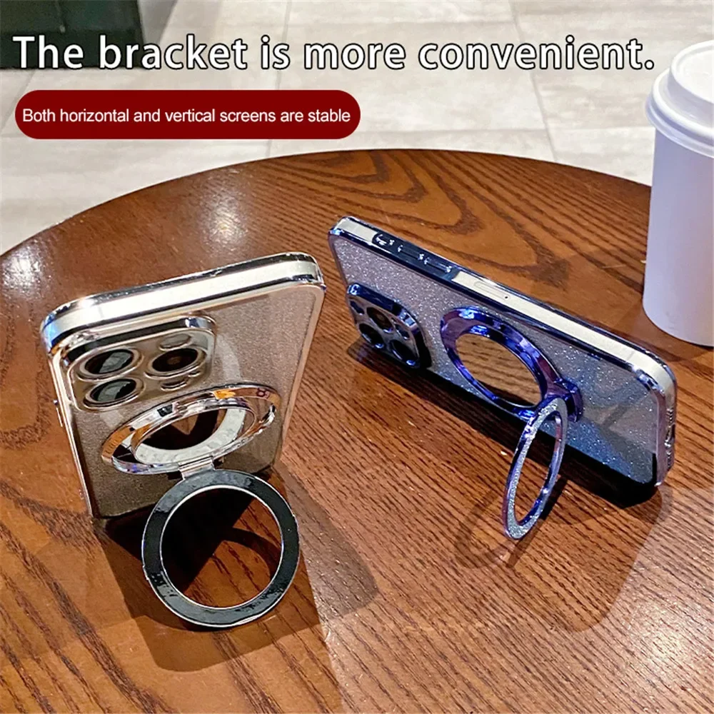 Luxury Mirror Plating Magnetic Stand Glitter Phone Case - Soft Cover