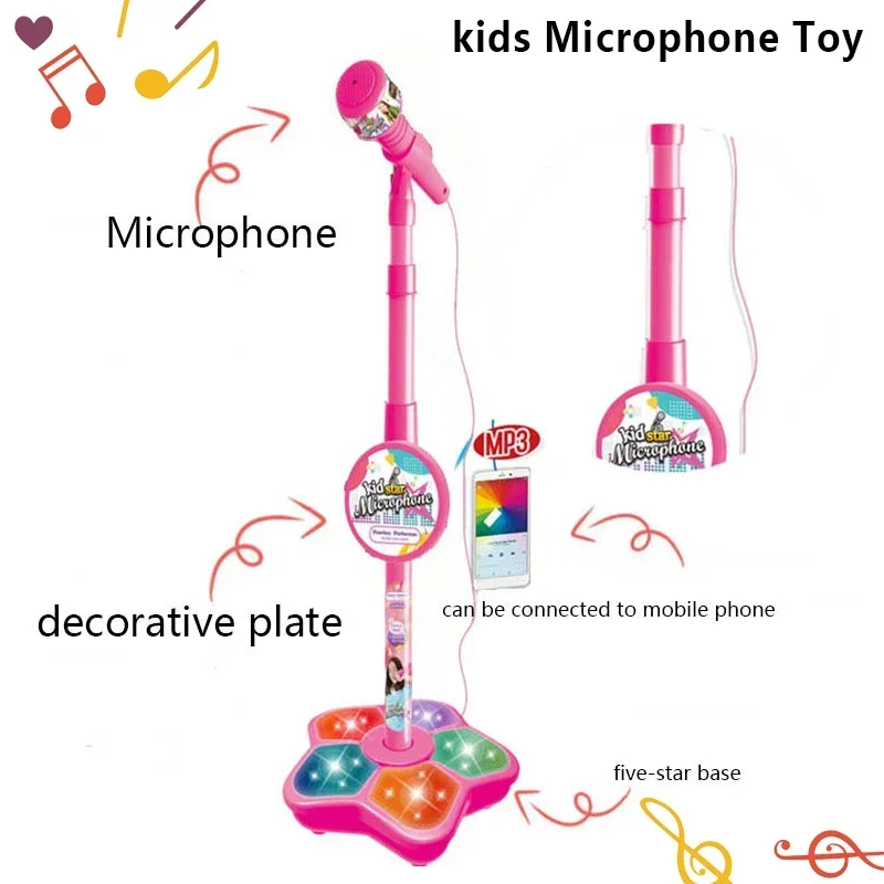 Kids Microphone with Stand Karaoke Song Music Instrument Toys Brain-Training Educational Toy Birthday Gift for Girl Boy 6
