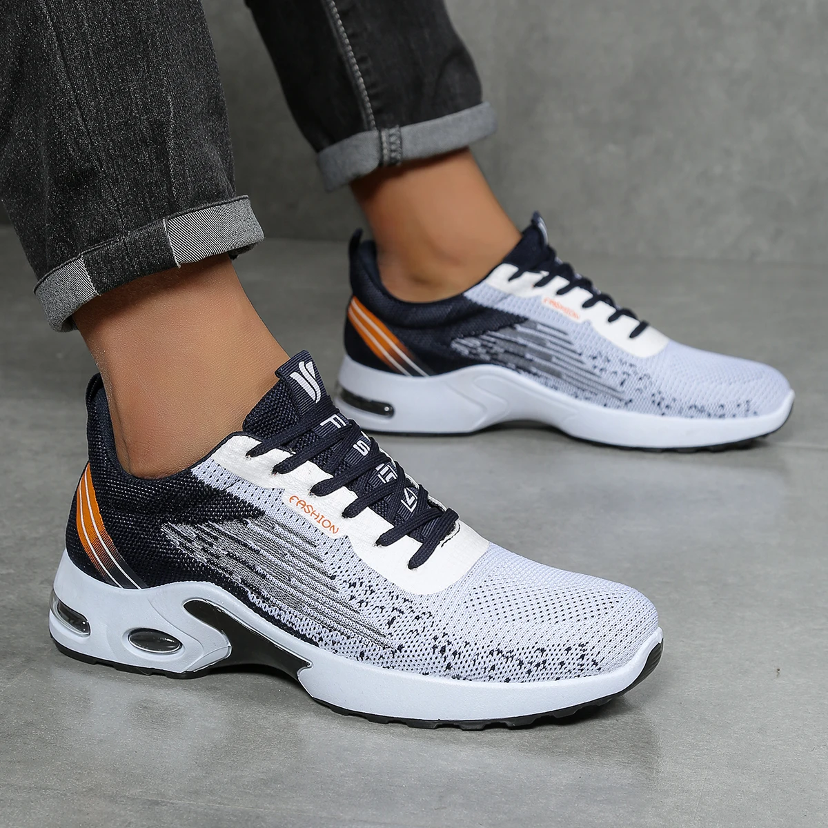 Men's shoes, men's casual shoes, breathable mesh, air-cushioned, soft-soled, color-blocked fashionable sports shoes 3