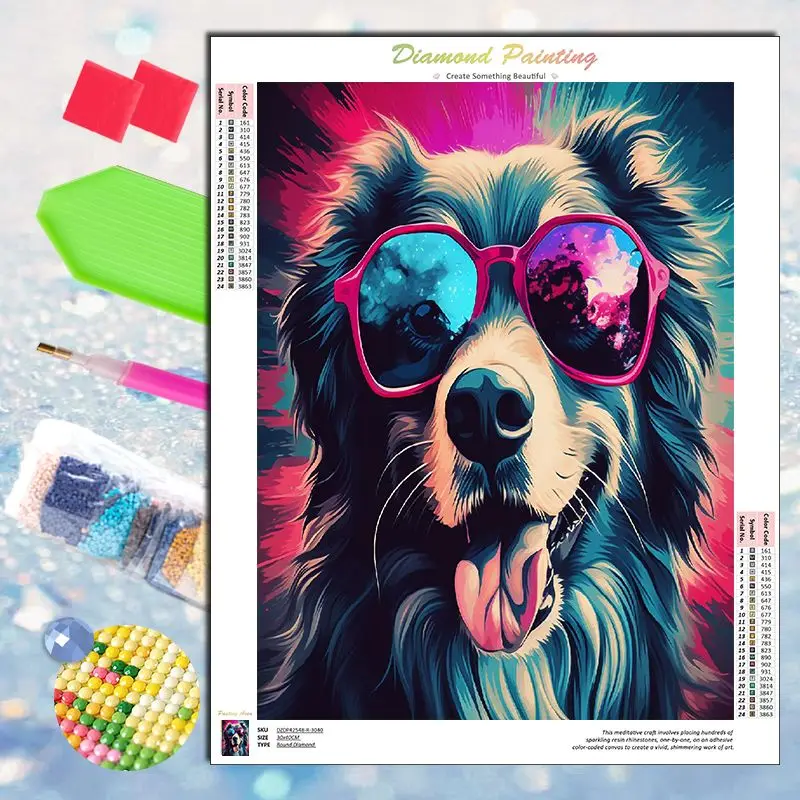 

CHENISTORY 5d DIY Diamond Painting Dog Animal Full Round Diamond Embroidery Mosaic Cross Stitch Handmade Gift Home Decor