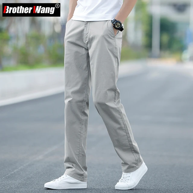 Men Cotton Pants Straight Leg Trousers Pockets Work Slim Summer Thin Plain   eBay