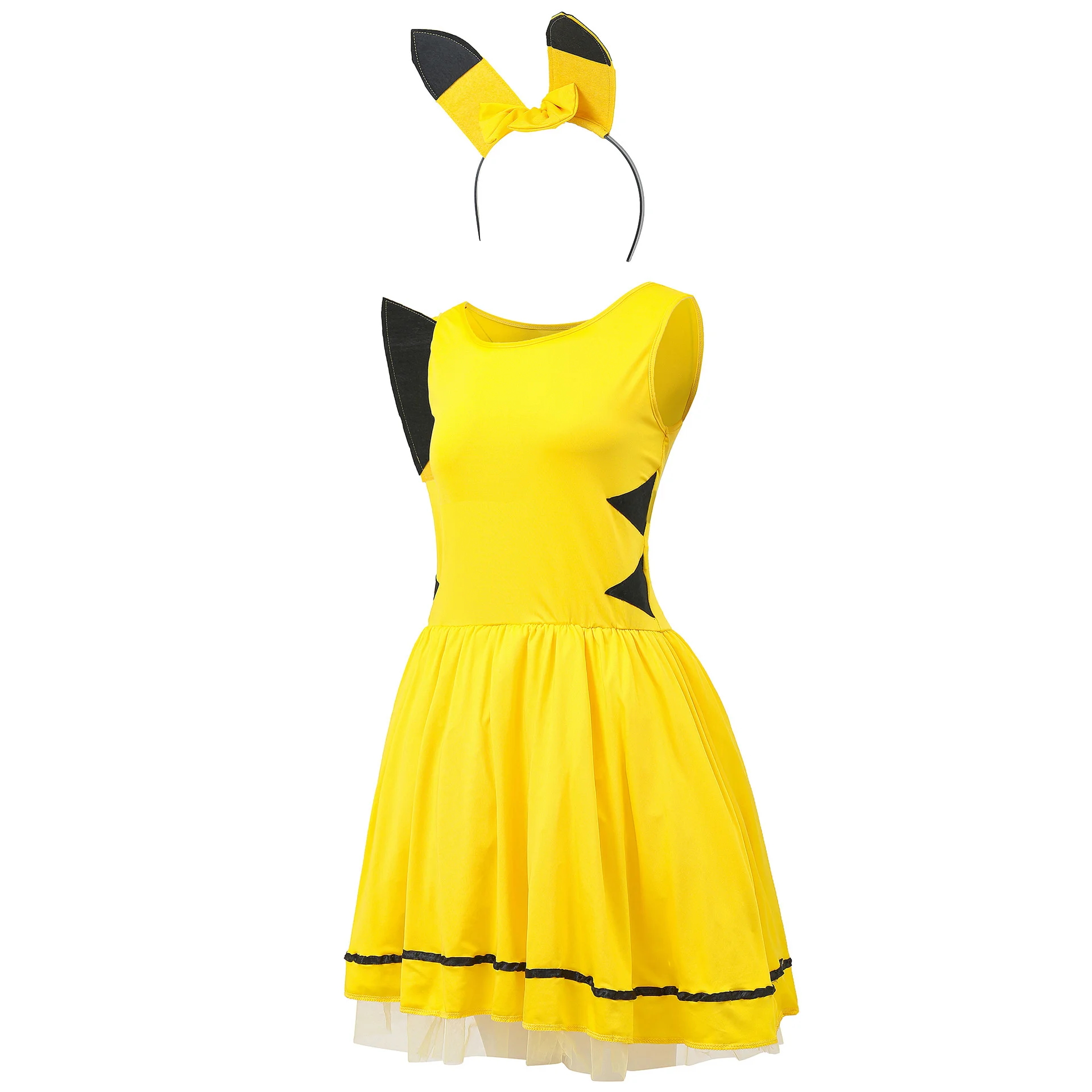 Fantasia amarela pikachu feminina, roupa para cosplay, quatro peças,  acessório sexy fofo de desenhos animados ca906