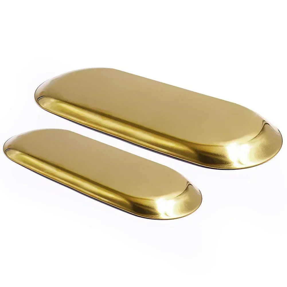 18/23/30.3cm Stainless Steel Decoration Tray golden Oval Fruit Storage Tray Cosmetics Jewelry Tray Bedroom Toilet Storage Rack 4
