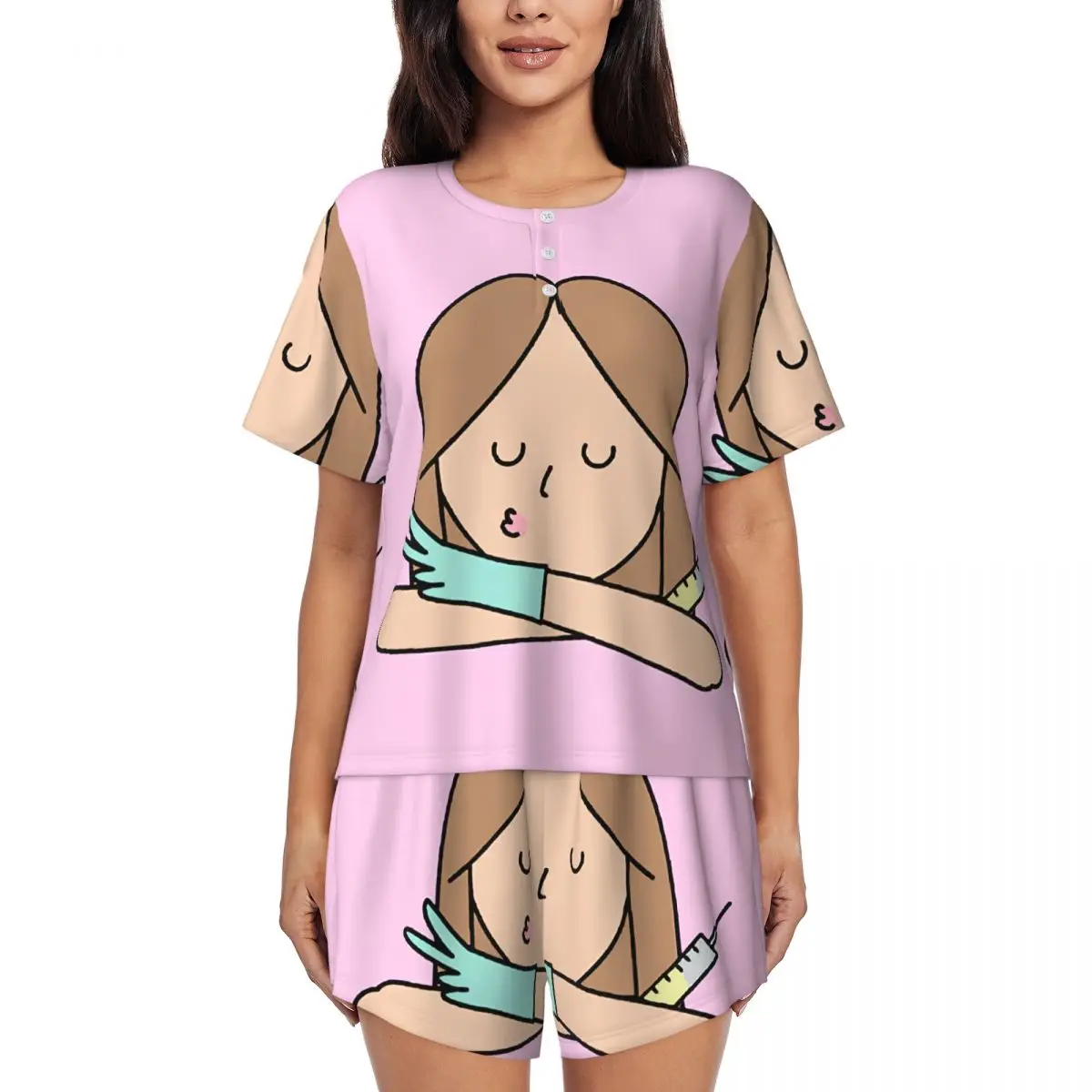 

Пижамный комплект женский из 2 предметов, с коротким рукавом и шортами