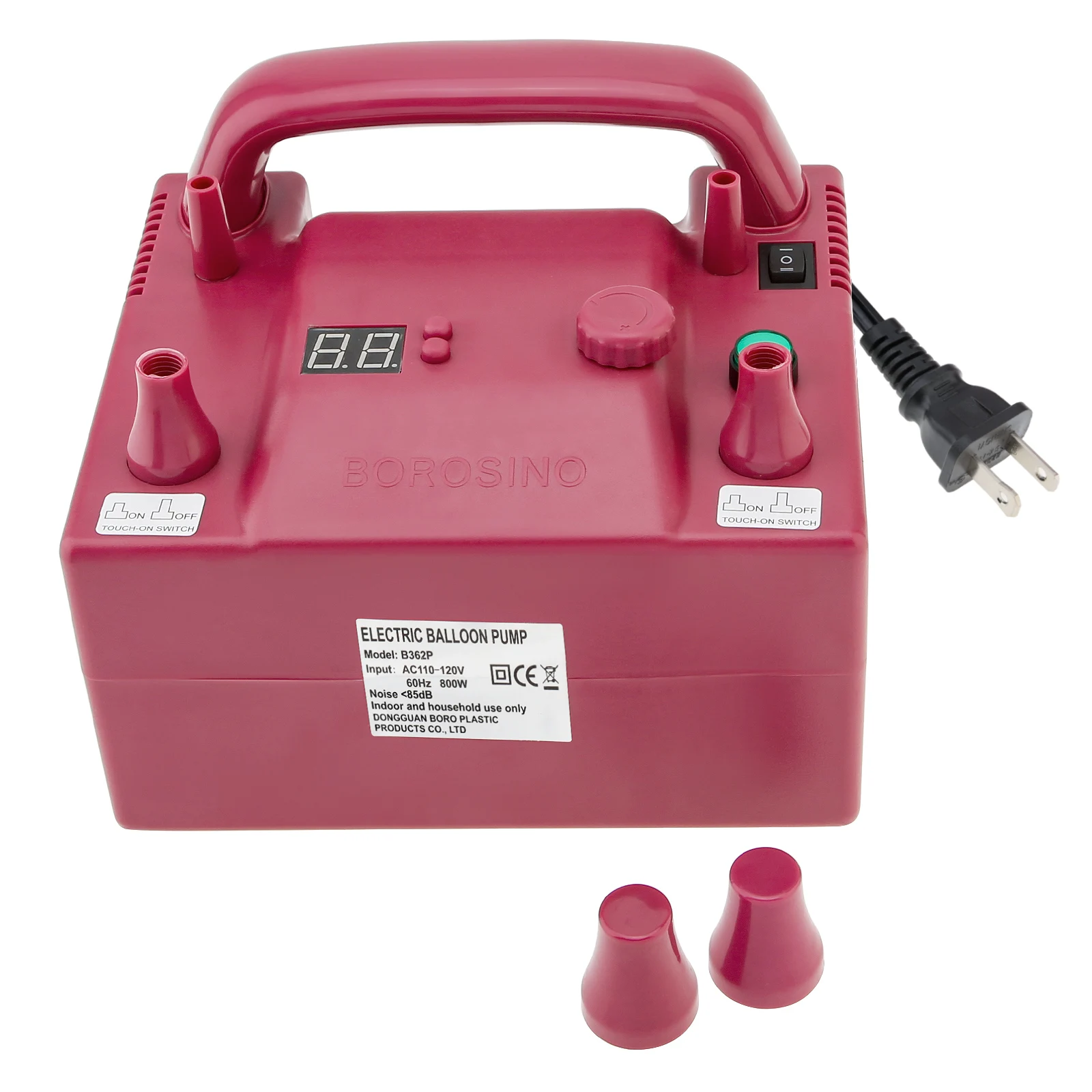 BOROSINO 600 W/800 W B362P B302P Timing Quantitativer elektrischer Ballonpumpen-Inflator für Festival/Party mit 2 Inflationsdüsen