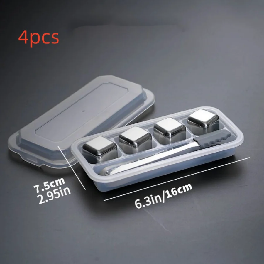 4-6-8pcs stainless steel frozen ice cubes, household metal ice cubes, summer must-have artifact with clips, whiskey