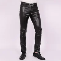 2024 Men's Slim Fit Skinny Pants Tight Stretch Leather Pants Teen Trend Motorcycle PU Leather Pants 1