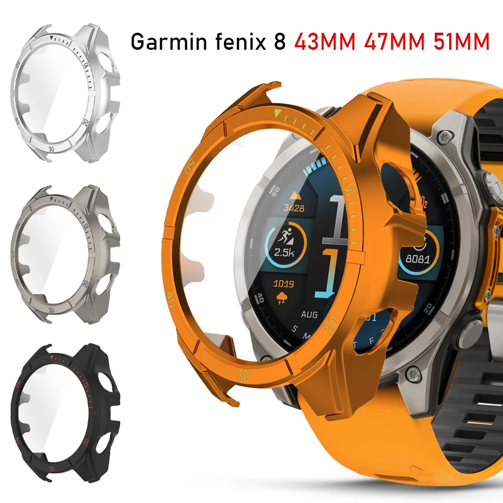 Enhanced Protective Case with Tempered Glass Screen Guard for Garmin Fenix 8 - Full Coverage PC Scale Bumper