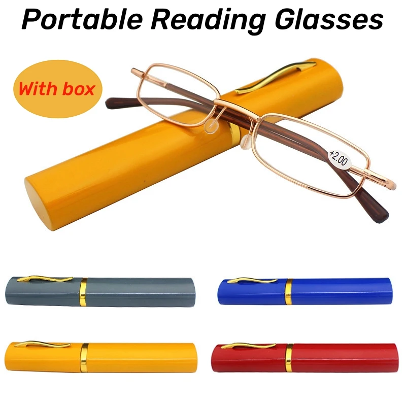 

High Quality Alloy Frame Hyperopia Portable Reading Glasses with Mini Box Pen Clip Eyeglasses Men Women Classic Farsight Eyewear