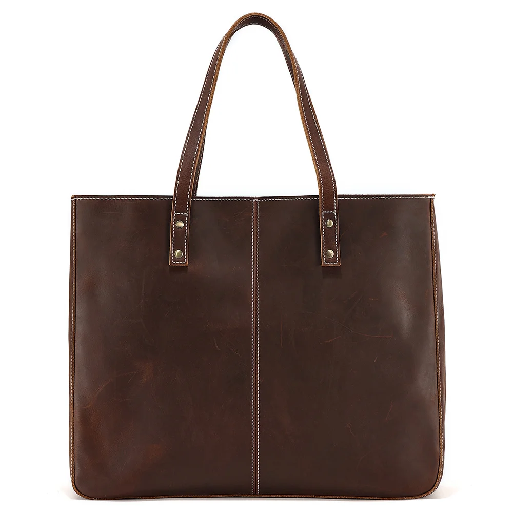 

Vintage Crazy Horse Leather Shoulder Tote Bag for Women Large Handbag Work Purse Luxury Large Capacity Ladies Shopper Bag