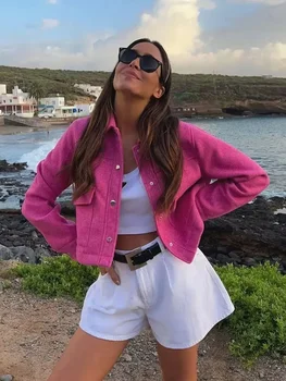 سترة منفوخة مقصوصة من HXAO للنساء سترات طيار ملابس خارجية معاطف من الصوف والخريف والشتاء سترة تويد 4