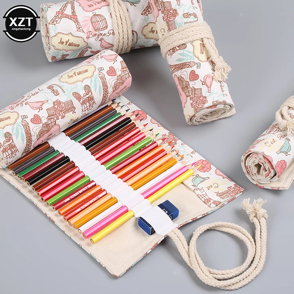 새로운 12/24/36/48/72 구멍 롤 컬러 연필 케이스 Kawaii 학교 캔버스 펜 가방 소녀 소년 귀여운 대형 연필 케이스 상자 편지지