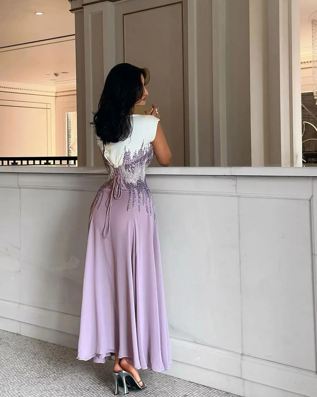 Saudi Arabia Elegant Evening Dress A Line Square Neckline Purple Beadings Lace up Prom Dress For Women Party Wedding Custom Made