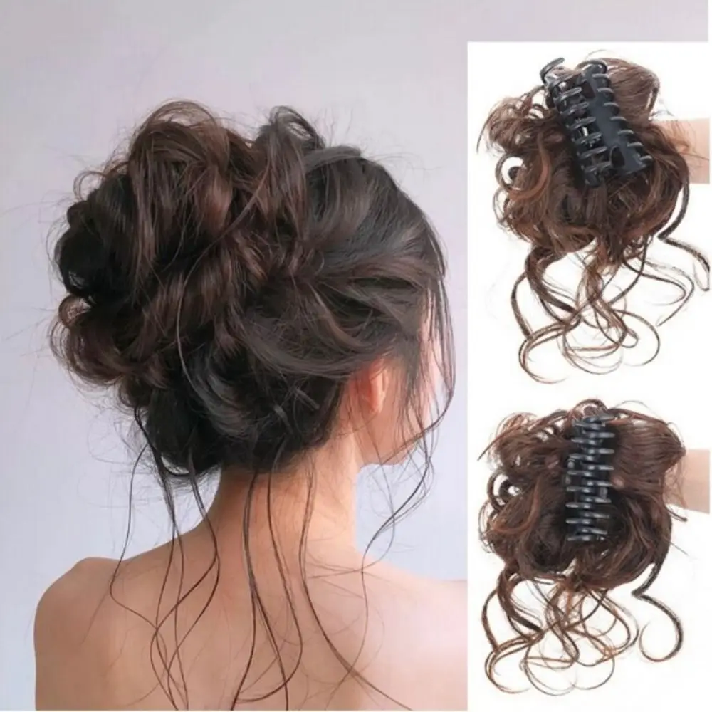 

Brown Clip in Hair Accessories Updo Hairpiece Synthetic Hair Bun Messy Curly Hair Bun Long Beard Chignon False Hair Pieces