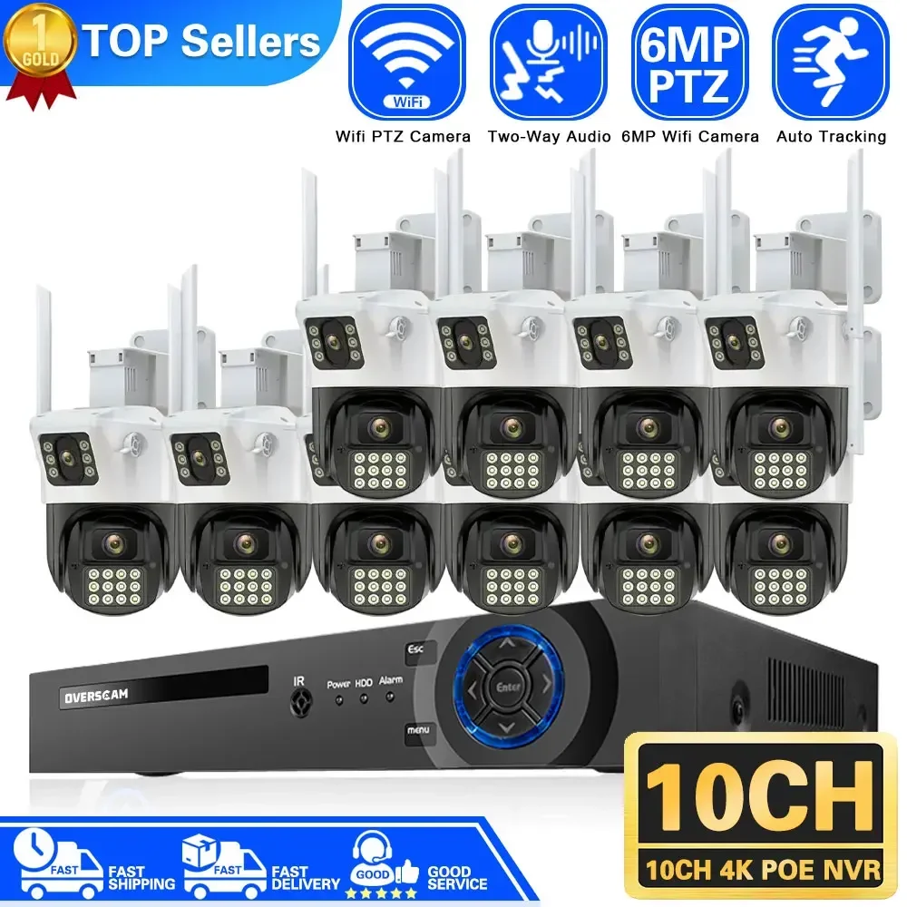 

4K 8MP 10CH POE NVR PTZ WIFI Camera Dual Lens Outdoor Human Detection Auto Track CCTV Surveillance Security Protection System