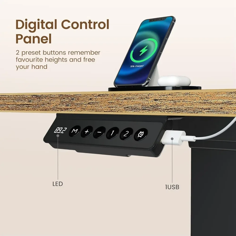 Gaming Desk, LED Light and Power Outlet, Dual Motor Height Adjustable Electric Standing Desk with Keyboard Tray, Desk Office 5