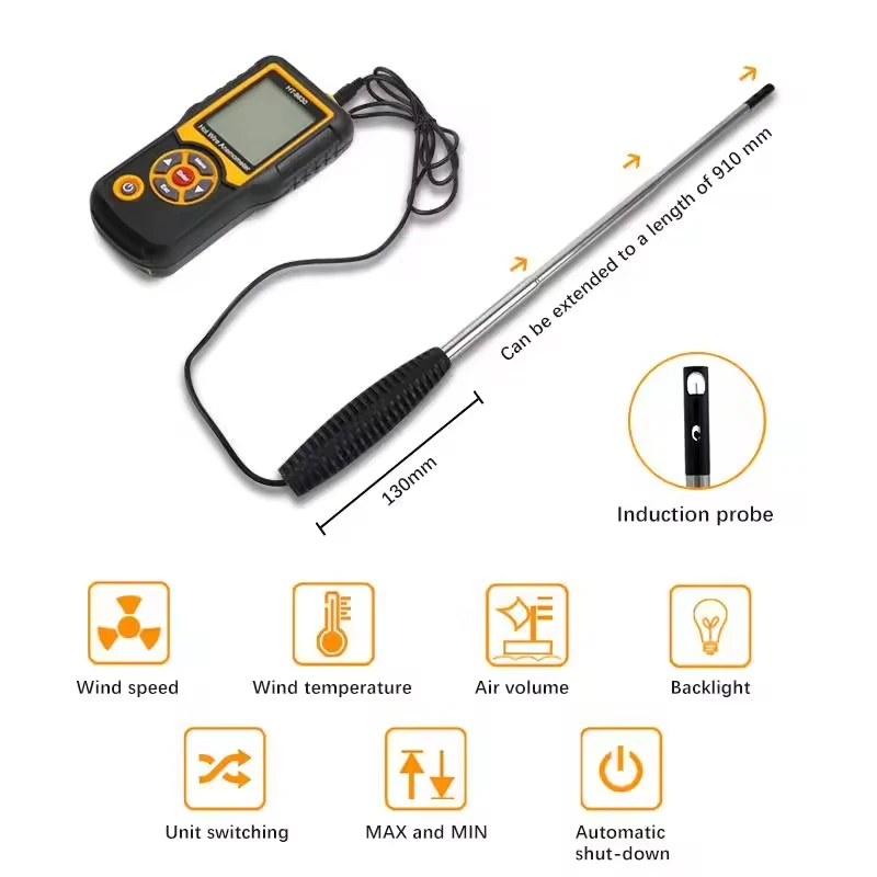 Hotwire Anemometer Handheld CFM/CMM Air Flow Velocity Meter HT-9830 Wind Speed G